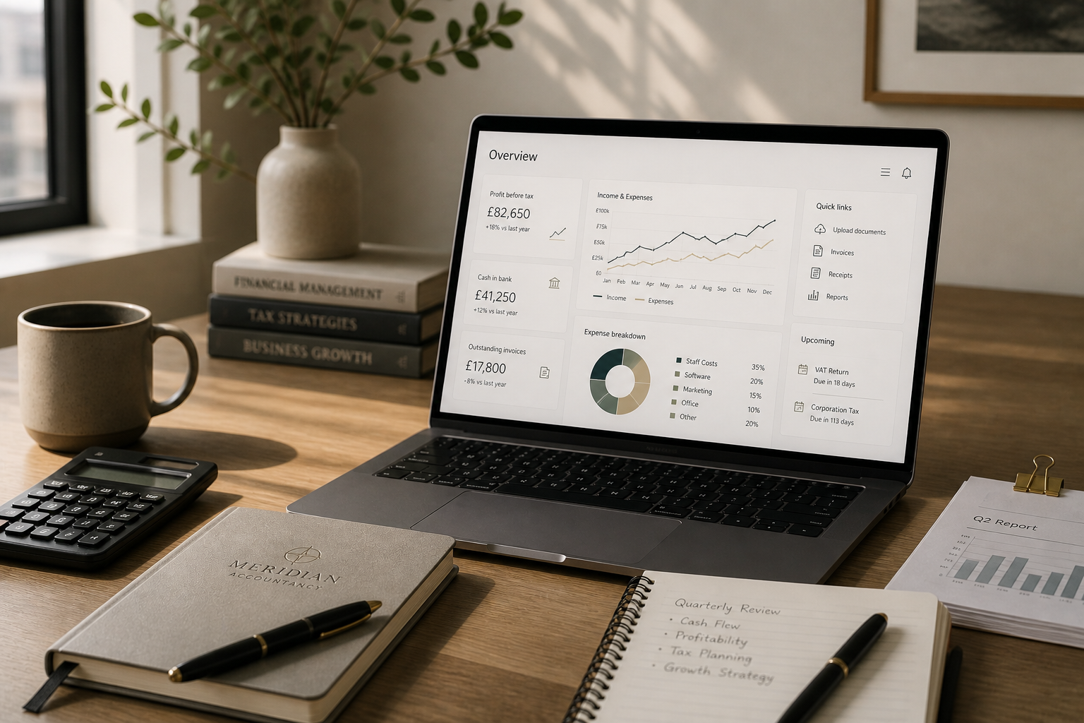 Meridian Accountancy dashboard showing income, expenses and forecasting